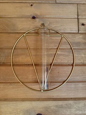 Gold Wall Hanging Glass Vase - Modern Round Frame